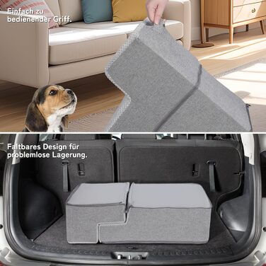 Dog stairs, dog ramp, non-slip dog stairs 5 steps, washable dog bed ramp, pet stairs made of high-density sponge, for injured & older dogs, cats (pet stairs 4 steps, gray)