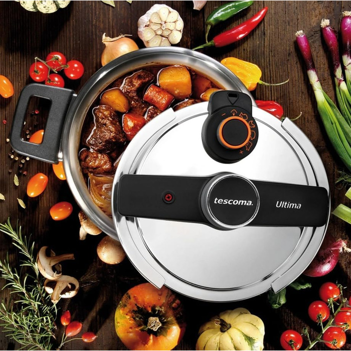 Каструля-скороварка Tescoma ULTIMA 6 л, індукція, з датчиком тиску, срібна