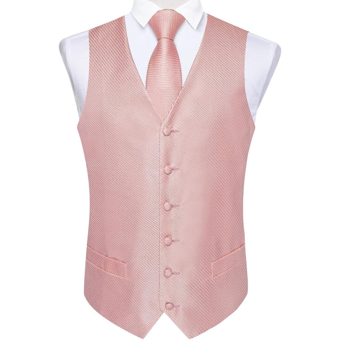 Костюмний жилет чоловічий DiBanGu для весілля з краваткою, нагрудником та краватковою хустинкою, сріблястий візерунок Paisley (L, Рожеве золото)
