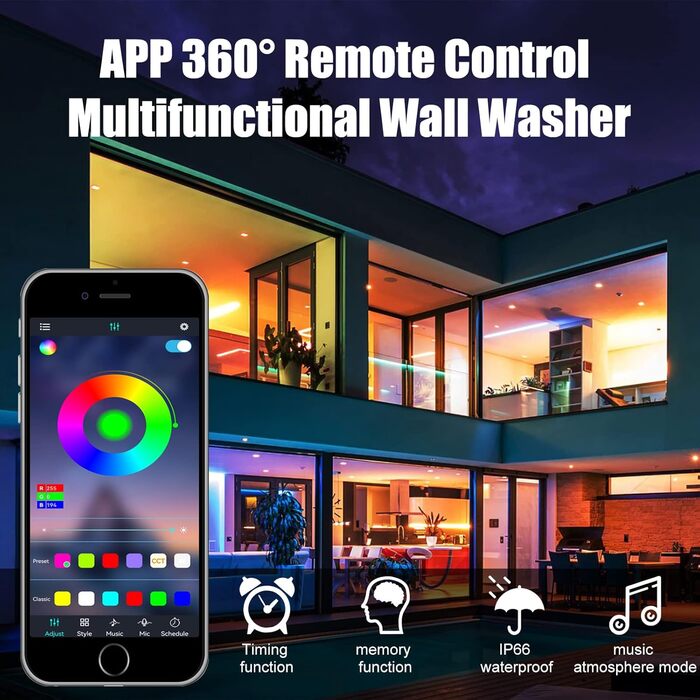 RGB LED Floodlight, 48W RGB Wallwasher Light, LED Bar Light Effects IP66 Waterproof Smart Party Lights with Remote Control and APP Control for Outdoor Indoor Tree Party Garden
