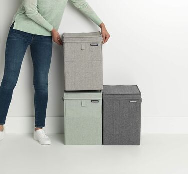 Brabantia - Stackable Laundry Box - Laundry Basket - Easy to fill and empty - Large volume - Quickly folds flat - Lightweight and sturdy handles - Green - 35 L - 37.0 x 44.5 x 32.0 cm
