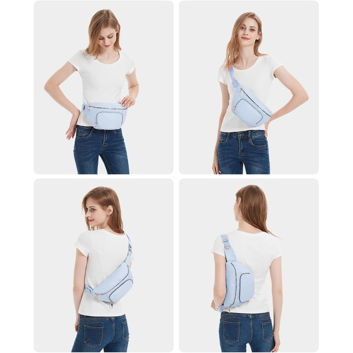 Поясна сумка для жінок та чоловіків, стильна, з 4 кишенями на блискавці та регульованим ремінцем, ідеальна для подорожей та піших прогулянок (світло-блакитна)