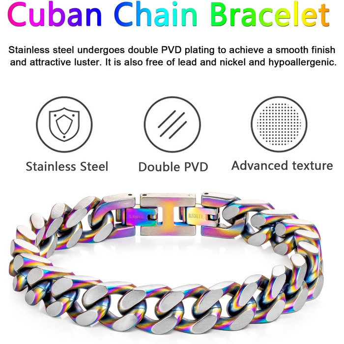 Чоловічий браслет LUCKY2+7 з ланцюгом у стилі Куба, сріблястого кольору, чорний, з нержавіючої сталі