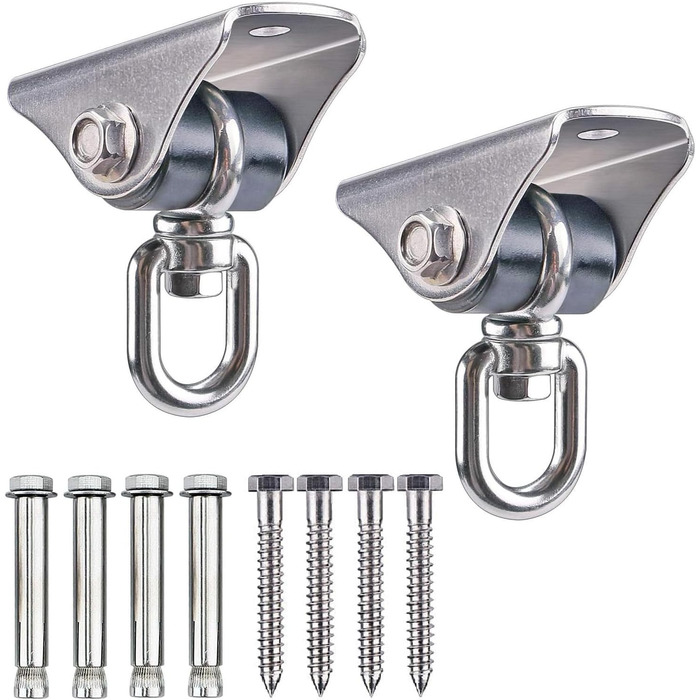 BeneLabel 2-Pack Heavy-Duty Ceiling Hook, Hammock Attachment, Stainless Steel 360° Swivel Hanging Chair Suspension Silent Bushing Screw for Wooden Beams/Concrete Ceilings Yoga Punching Bag Ceiling Bracket, Up to 726kg
