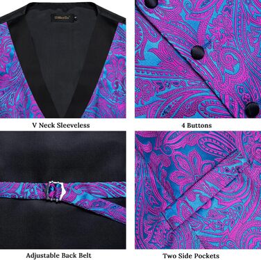 Жилет чоловічий DiBanGu з краваткою та хустинкою в паваподібному стилі, ґудзики, S-3XL, блакитний/фіолетовий