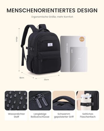 LOVEVOOK Рюкзак для жінок, 15.6 дюймів, рюкзак для ноутбука, шкільний рюкзак для дівчаток-підлітків, водонепроникний, з багатьма відділеннями, сучасний рюкзак для роботи, школи, подорожей, чорний