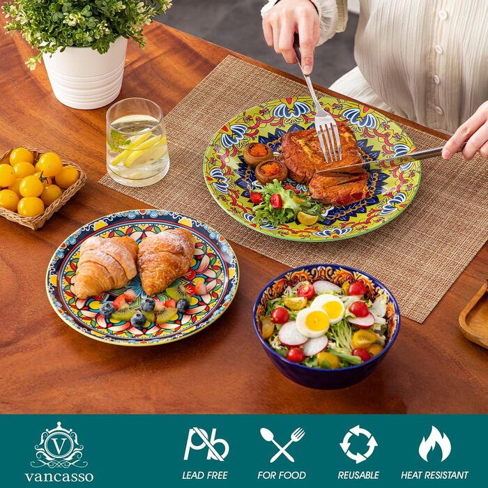 Набір посуду Porzellan vancasso 18 предметів (6 осіб) – тарілки, десертні тарілки, миски, серія KRVI