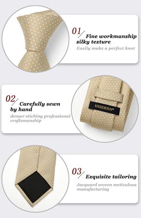 Кравка для чоловіків HISDERN на весілля: класичний дизайн у клітинку та в горошок, комплект з кишеньковим хустиною (шампань)