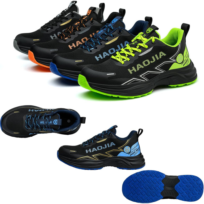 Черевики робочі чоловічі/жіночі, легкі, з металевим підноском, дихаючі, протиударні, протиковзкі, для будівель, майстерень, складу, саду (43 EU, Синій)