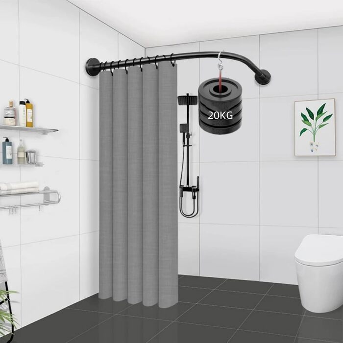 Штанга для душу без свердління, L-подібна, регульована, з нержавіючої сталі, для ванної кімнати та гардеробної (75-95 x 75-95 см) (Чорний, 75-95*90-130)