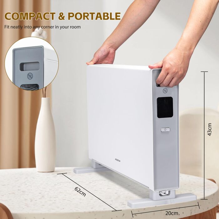 Електричний конвектор Aigostar Ember 2000W з термостатом та пультом дистанційного керування, LED-дисплей, таймер, тиха робота