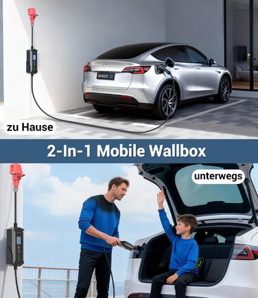 Портативний зарядний пристрій для електромобілів 11 кВт з LCD-дисплеєм, IP65, Schuko, 16A, для EV та PHEV