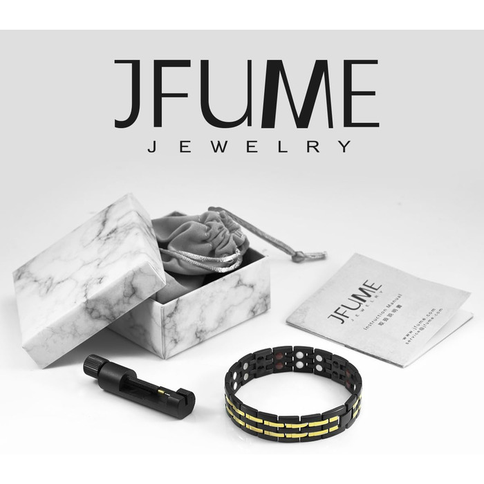 JFUME Браслет на руку чоловічий магнітний, 18k позолочений, PVD покриття чорного та синього кольору, з інструментом для зняття ланок, регульований, 8,5 дюймів (широкий чорний & золотий)
