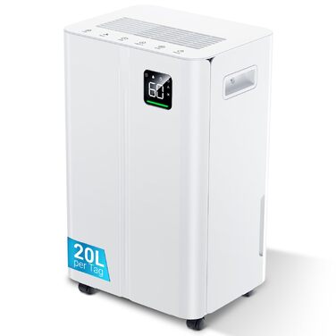 Електричний осушувач повітря 20л/день з датчиком вологості та LED дисплеєм, таймером, 3 режими, для спальні, офісу, підвалу, безперервна подача, білий