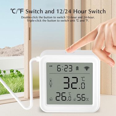 eMylo Thermometer Indoor/Outdoor, Hygrometer Wi-Fi App Alert, Data Export Freezer Aquarium Thermometer Digital for Refrigerator, Aquarium, Baby Room, Aquarium Accessories, White 5.6 * 5.6cm