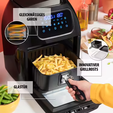 Tristar Hot Air Fryer 10 L, oil-free baking, 10 programs, touchscreen, dishwasher-safe parts, non-stick coating, including accessories, 1800 W, Airfryer FR-6964 Hot Air Fryer and Oven 10L