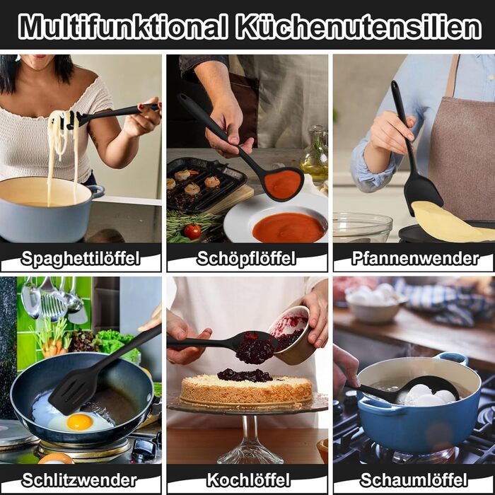 Набір кухонних аксесуарів Homikit 16 шт. з тримачем, кухонне приладдя, посуд, чорний