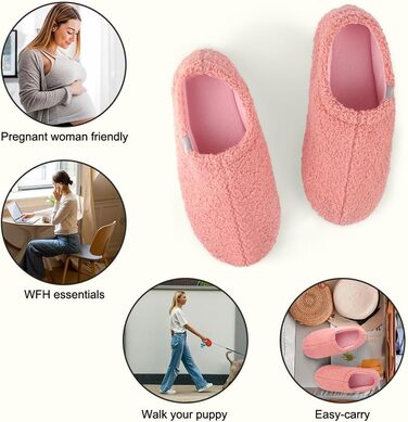 OFFCUP Теплі жіночі халапки-домашні тапочки з піни пам'яті, зимові, бавовняні, пухнасті, для дому та вулиці, рожеві, розміри 40-41