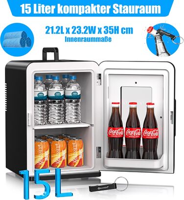 KESSER® Міні холодильник/термобокс 15L: охолодження та підігрів, портативний, 220-240V/12V, для авто, офісу, кемпінгу, чорний