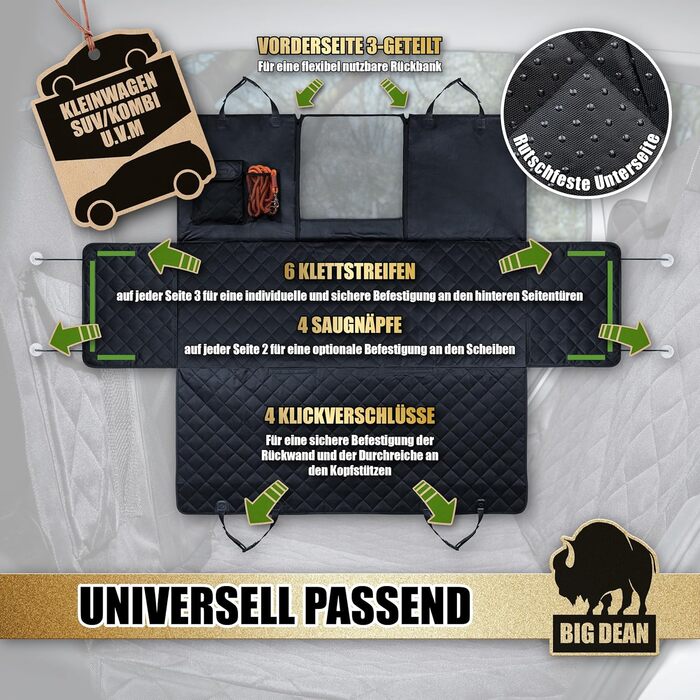 Захисна накидка на заднє сидіння автомобіля BigDean Premium - водовідштовхувальна, для собак, універсальна