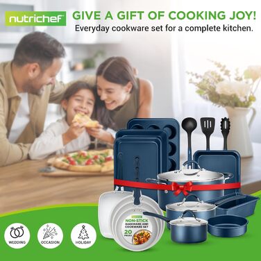 NutriChef 20-Piece Non-Stick Cookware Set, Pots & Pans Set & Baking Pans | PFOA/PFOS-Free | Cookware Set - Induction Pots & Pans, Round Cake Pan, Loaf Pan, Roasting Pan, Muffin Tin, Baking Sheet Marine Blue