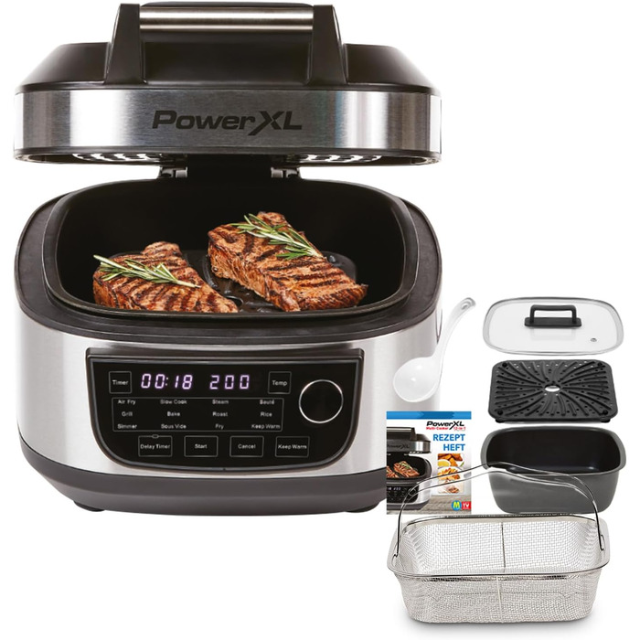 PowerXL MultiCooker Frying Basket Set - 12-in-1 Multi-Cooker with Keep Warm Function - Hot Air Fryer, Oven, Skillet, and More - 5.7 Liters - 12 Cooking Programs - Air Fryer - 80% Less Fat