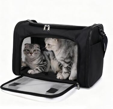 Транспортна сумка для кота/собаки велика, портативна, складна, дихаюча, для подорожей, на 2 котів/собак, світло-чорна