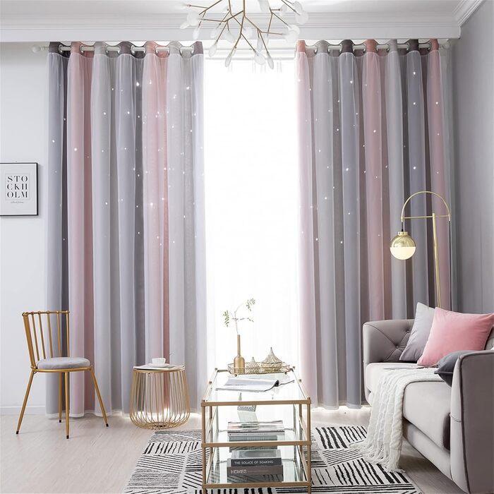 Дитячі штори ZOYIEP, двошарові, непрозорі, зірки, сіра, 132x270 см – гардини для кімнати дівчинки, декор у вітальню та дитячу