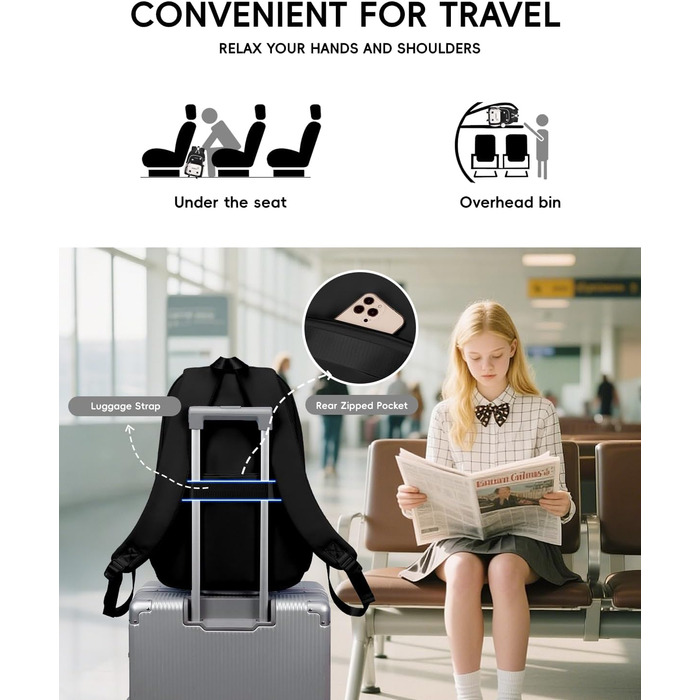 Рюкзак Tanou для дівчаток, шкільний набір: рюкзак, сумка через плече та пенал, чорний