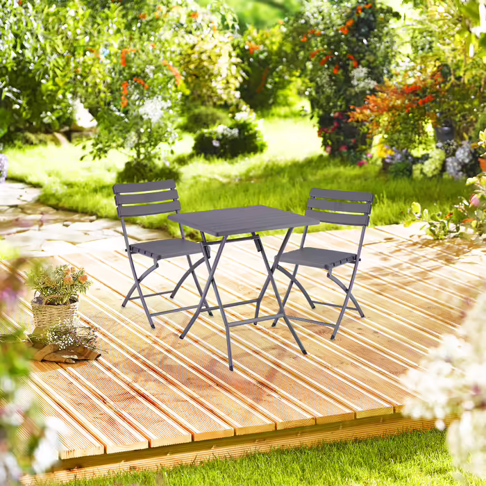 Relaxdays Balcony Furniture Set, 3-Piece, Wood-Look