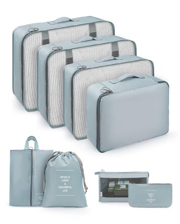 Органайзери для валізи 8 шт., дорожні куби для подорожей, водонепроникні, з косметичкою, сірі