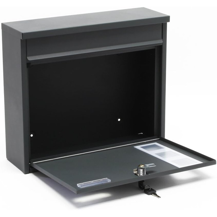 Поштова скринька Wiltec V12 антрацит 360x115x320 мм, настінна, з замком, оглядовим вікном та табличкою для імені, сталь оцинкована