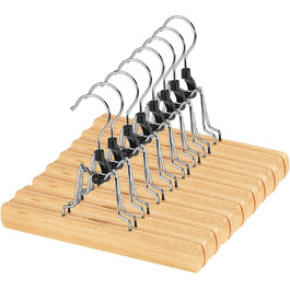 Дерев'яні вішалки для штанів AMKUFO з кліпсами (12 шт.), протиковзні вішалки для спідниць, фіксатори для штанів, надійні дерев'яні вішалки з поворотним гачком 360° (натуральне дерево)