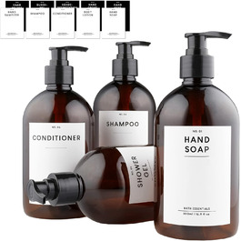 MONOKO Набір з 4 дозатори для мила, 500 мл, чорний, пластик, з наліпками (коричневий)