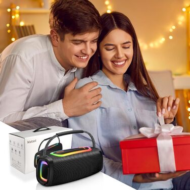 Портативна Bluetooth колонка з ручкою, 66 мм діаметр динаміка, BT5.3/24W/IP-X6 вологостійка, бездротова стерео колонка з RGB підсвічуванням, для дому/відкритих просторів/вечірок