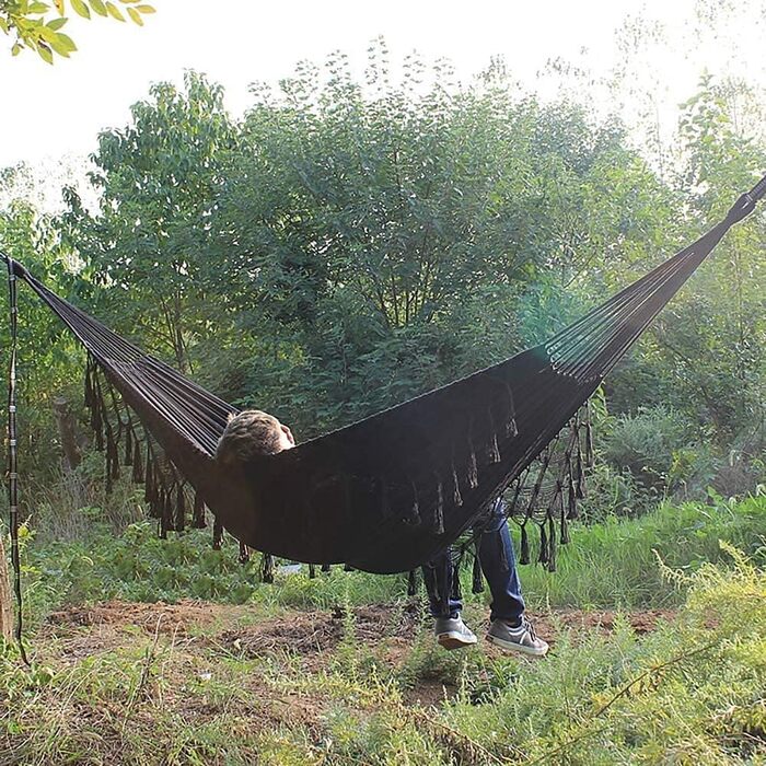 Гамак для дому та вулиці Boho макраме подвійний великий бавовняний м'який для двох осіб 200x150 см, до 200 кг (Чорний)