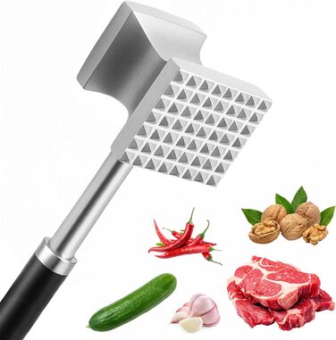 Дружил Фляйшхаммер 27 см з нержавіючої сталі - двосторонній молоток для м'яса з плоскою та зубчастою поверхнею, професійний кухонний молоток для шніцелів, стейків, котлет, яловичини, курки (стійкий до корозії та гігієнічний)