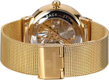 Чоловічий механічний годинник FORSINING з тонким корпусом та браслетом зі сталі (Золотий)