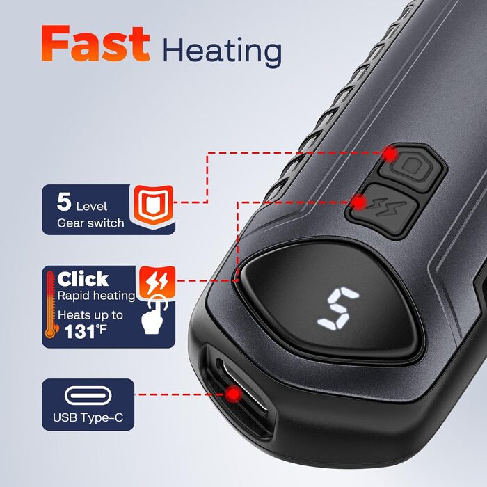 Грілки для рук акумуляторні, 2 шт, електричні портативні, 6000mAh, кишенькові, ультралегкі та тонкі, 5 режимів нагріву до 55°C, ідеально для кемпінгу (темно-сірий)