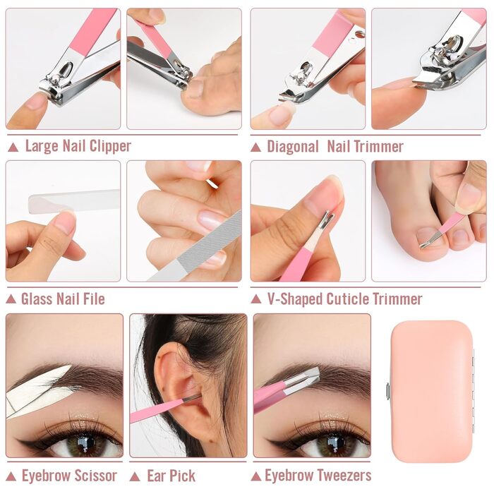 Набір для манікюру та педикюру Fenlebenil: інструменти для догляду за нігтями, подарунок для сім'ї та друзів (рожевий)
