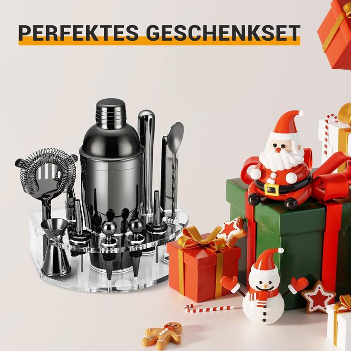 Cocktail Shaker Set, Stainless Steel Cocktail Set with 12-Piece Bar Accessories, 750ML Shaker Bartender Set with Stand, Cocktail Machine Bar Set for Home, Gifts for Men Dad Bartender (Black)