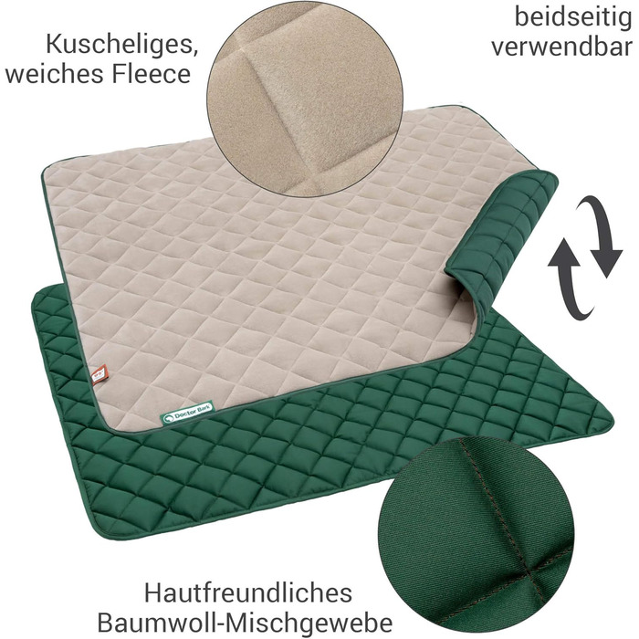 Підстилка для собак Doctor Bark з флісу, двостороння - м'яка та міцна, для великих собак. Можна прати до 95°C. Якісна підстилка для дому та вулиці (XL - 120x100 см, Бежевий/Зелений)
