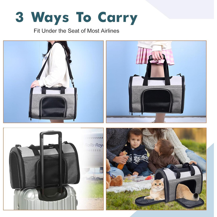 Переносна переноска для тварин Jespet, м'які стінки, для котів та цуценят, 41 x 25 x 28 см, блакитний колір