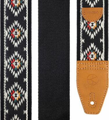 Гітарний ремінь 5,1 см з бавовняного друку, квітковий принт, з повнозернової шкіри, для бас-гітари, електрогітари та акустичної гітари, безкоштовна кнопка для ремінця, фіксатори ремінця та медіатори. Жовті ромашки (Чорний діамант)