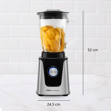 Ufesa Moonstone Stand Mixer, 1500W Power, 1.5L Glass Jar, Speed Control with LED Light, Ice Crusher, 6 Detachable Titanium Blades, 2 Speeds + TURBO 1500W Titanium 1.5L