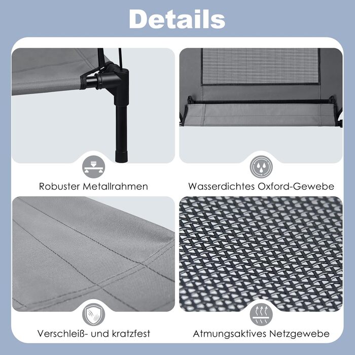 Лежанка для собак з балдахіном, XL, 122 x 92 x 102 см - водонепроникна, з дихаючим матеріалом, для відпочинку на вулиці та кемпінгу