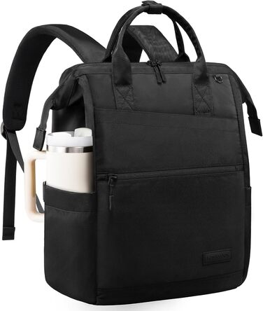 LOVEVOOK Рюкзак для жінок, 15.6 дюймів, шкільний рюкзак для підлітків, дівчаток з великою кишенею для пляшки води, велике відкриття, сумка для роботи, шкільна сумка, рюкзак для подорожей, універсітету, школи, 15.6' (Чорний, 17.3 дюймів)