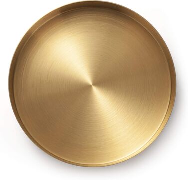 Round Stainless Steel Serving Tray, Gold Jewelry and Makeup Organizer/Candle Tray Gold (14 cm)
