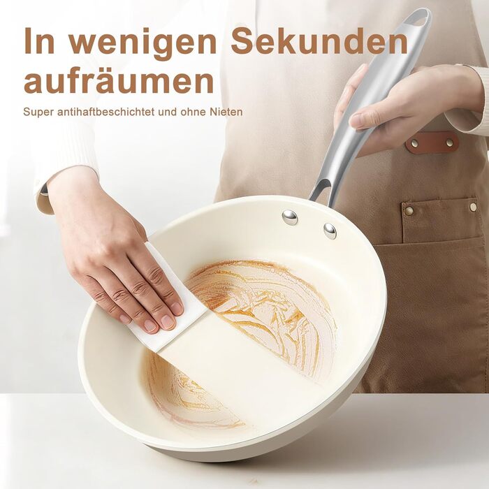 Пательня керамічна 24 см з антипригарним покриттям, індукція, духовка, посудомийка, без PFAS, PFOA, PTFE, алюміній з ручкою з нержавіючої сталі