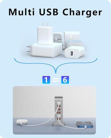 Зарядний пристрій USB мережевий 6 портів 25W/50W для iPhone, Samsung, LG, Huawei та інших (Чорний/Сірий)